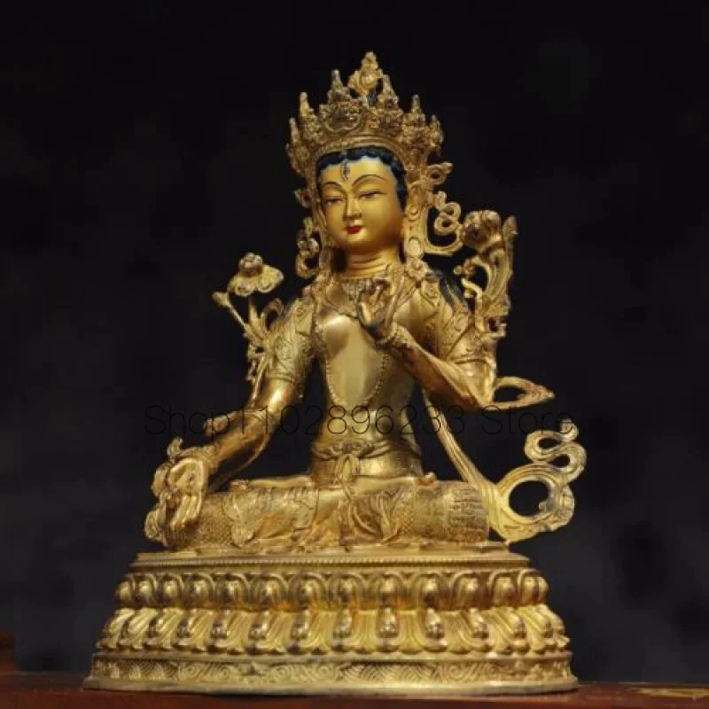 30 Китайская древнетибетская бронза позолоченная белая Тара Авалокитешвара Бронзовая статуя Будды - 3