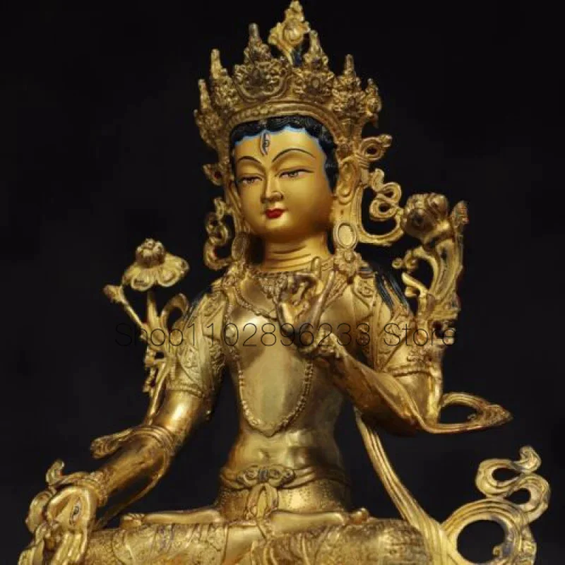 30 Китайская древнетибетская бронза позолоченная белая Тара Авалокитешвара Бронзовая статуя Будды - 4