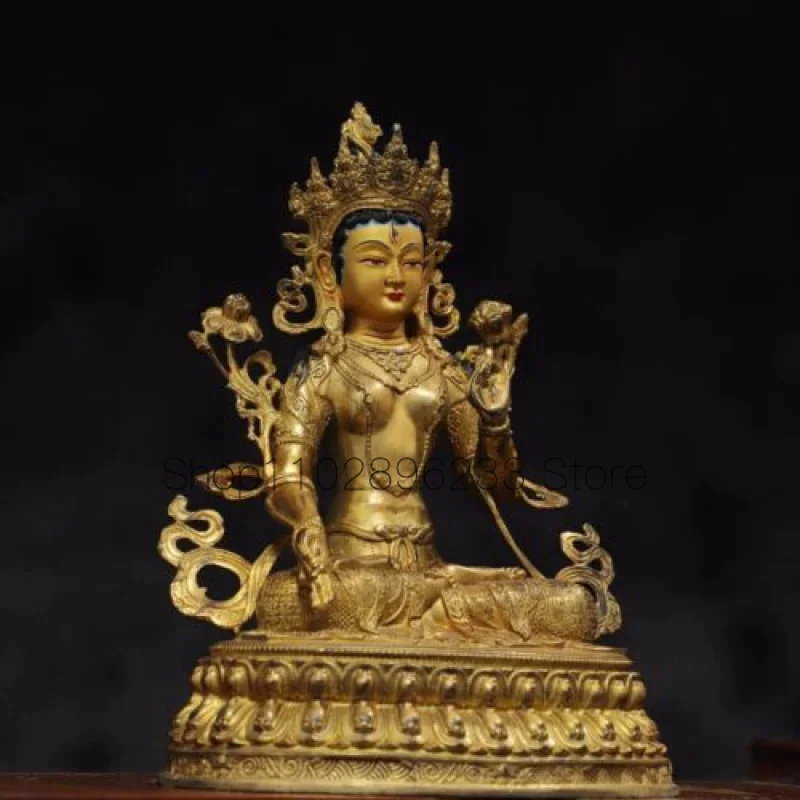 30 Китайская древнетибетская бронза позолоченная белая Тара Авалокитешвара Бронзовая статуя Будды - 5