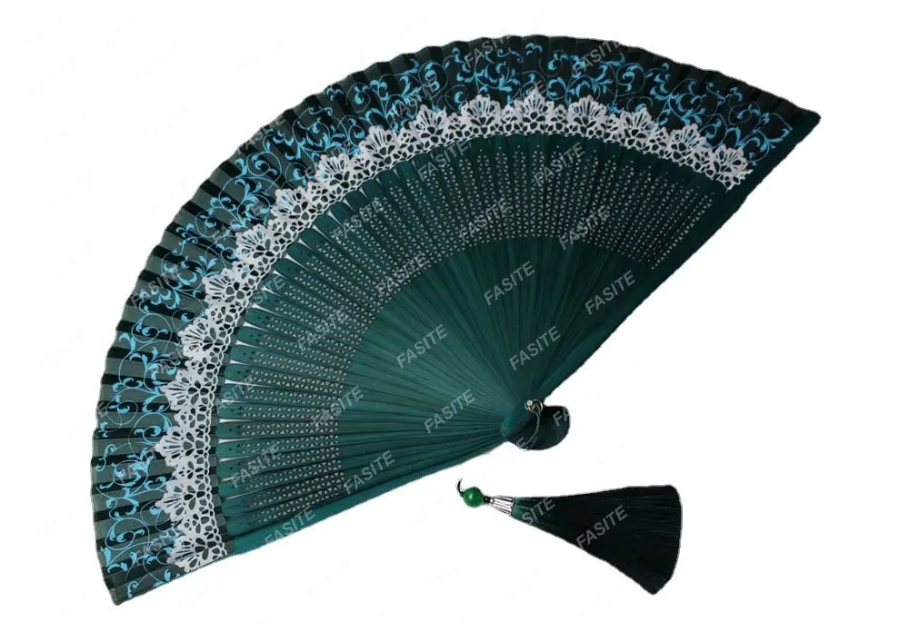 Изменяющий цвет кроненный веер женский складной веер кружевной модный складной веер Ханьфу фотография Зеленый Черный Зеленый веер - 3