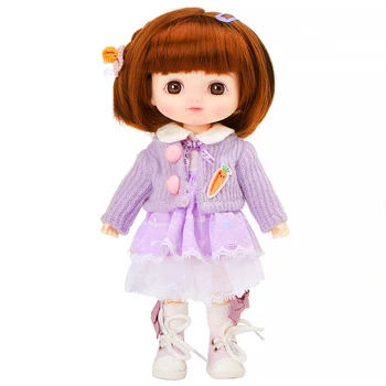 22,5 см Sweet Girl BJD Doll Set Фиолетовое Повседневное Платье Милое Аниме Кукла Bjd Мода DIY Игрушки для девочки Игрушки на день рождения Одевалка