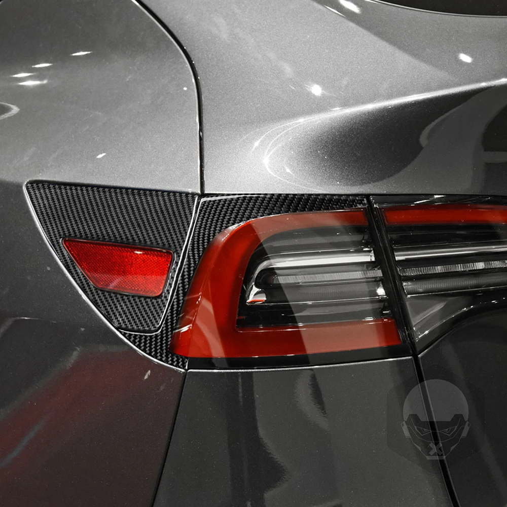 Для Tesla Model Y 2020+ Model 3 2017-2022 Настоящий задний фонарь из углеродного волокна Порт зарядки Лампа Крышка панели бровей Отделка авто Наклейка - 3