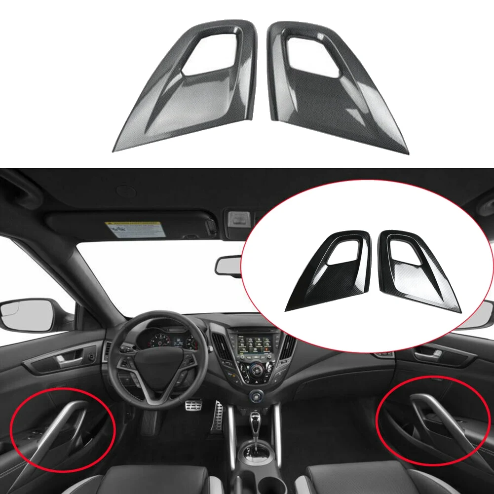 Карбоновое волокно Автомобильная внутренняя дверь Подлокотник Ручка Ручка Защитная крышка Накладка для Hyundai Veloster 2011-2017 Аксессуары - 2