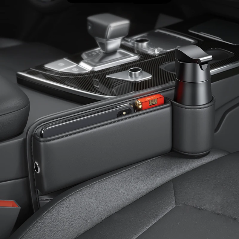  Подстаканник для воды с зазором между автокреслом, кожаный универсальный щелевой ящик для хранения для Mazda 3 Аксессуары Jaguar Xf Ящик для инструментов Genesis G80 - 1
