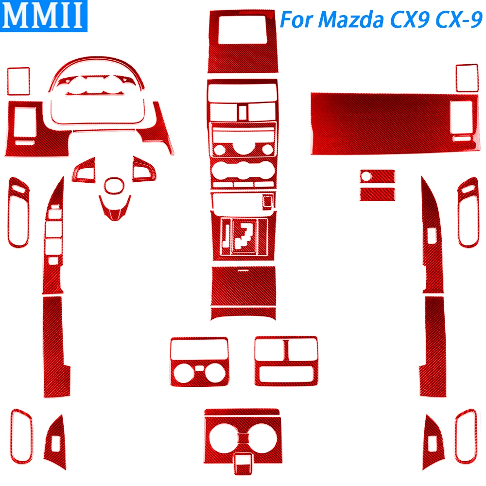 Красный углеродный волокно Переключение передач Радио AC Приборная панель Воздуховыпускная панель Аксессуары для интерьера автомобиля Наклейка для Mazda CX9 CX-9 2010-2015 - 0