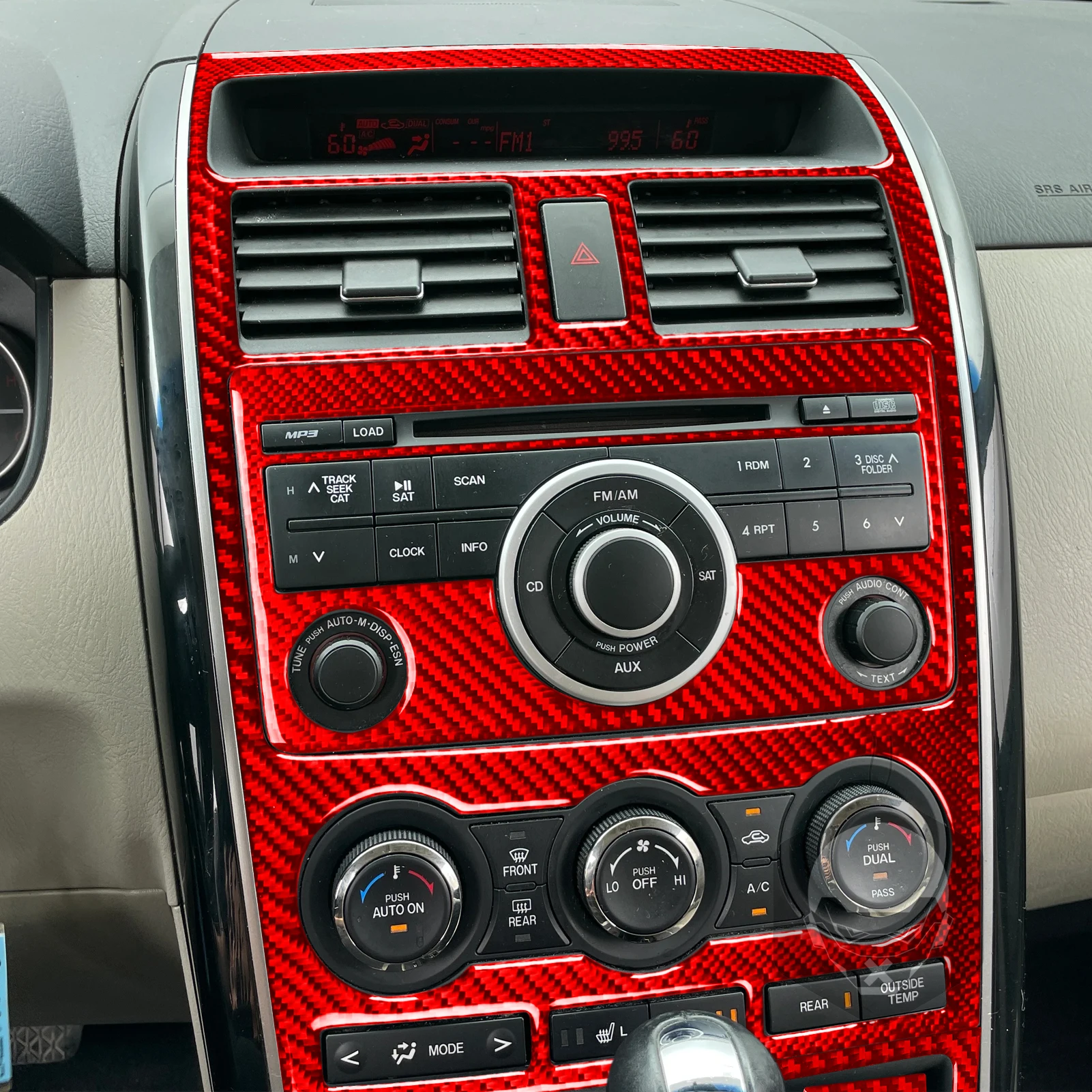 Красный углеродный волокно Переключение передач Радио AC Приборная панель Воздуховыпускная панель Аксессуары для интерьера автомобиля Наклейка для Mazda CX9 CX-9 2010-2015 - 4