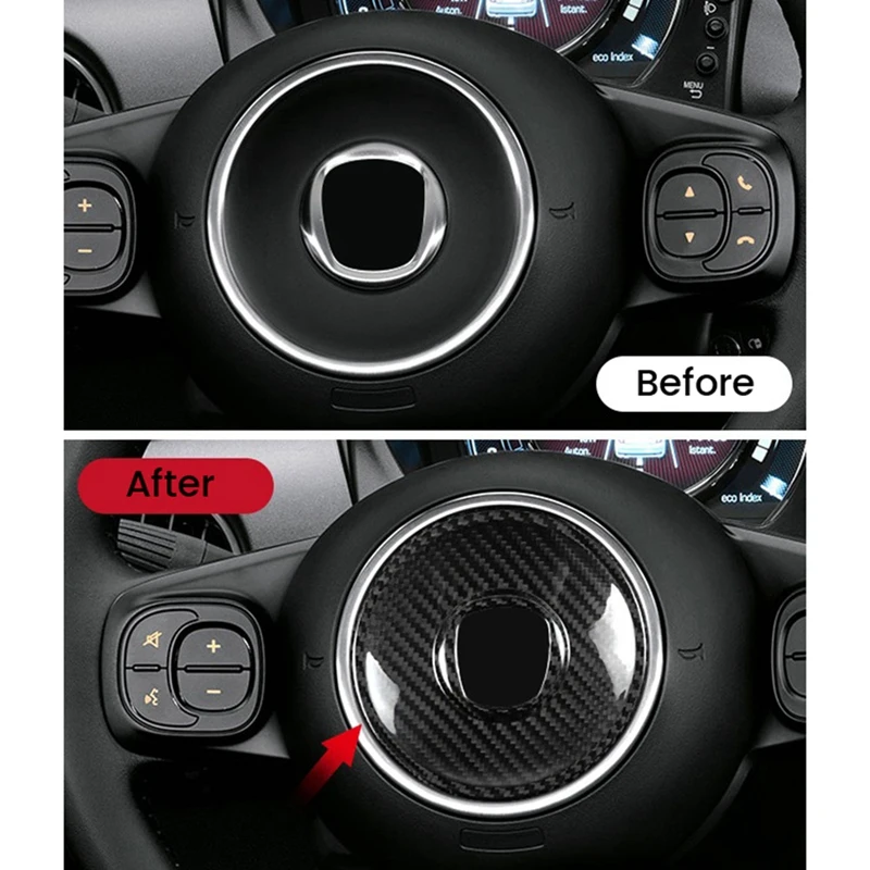 Настоящая наклейка из твердого углеродного волокна для Fiat 500 2008-2013 Салон рулевого колеса - 3