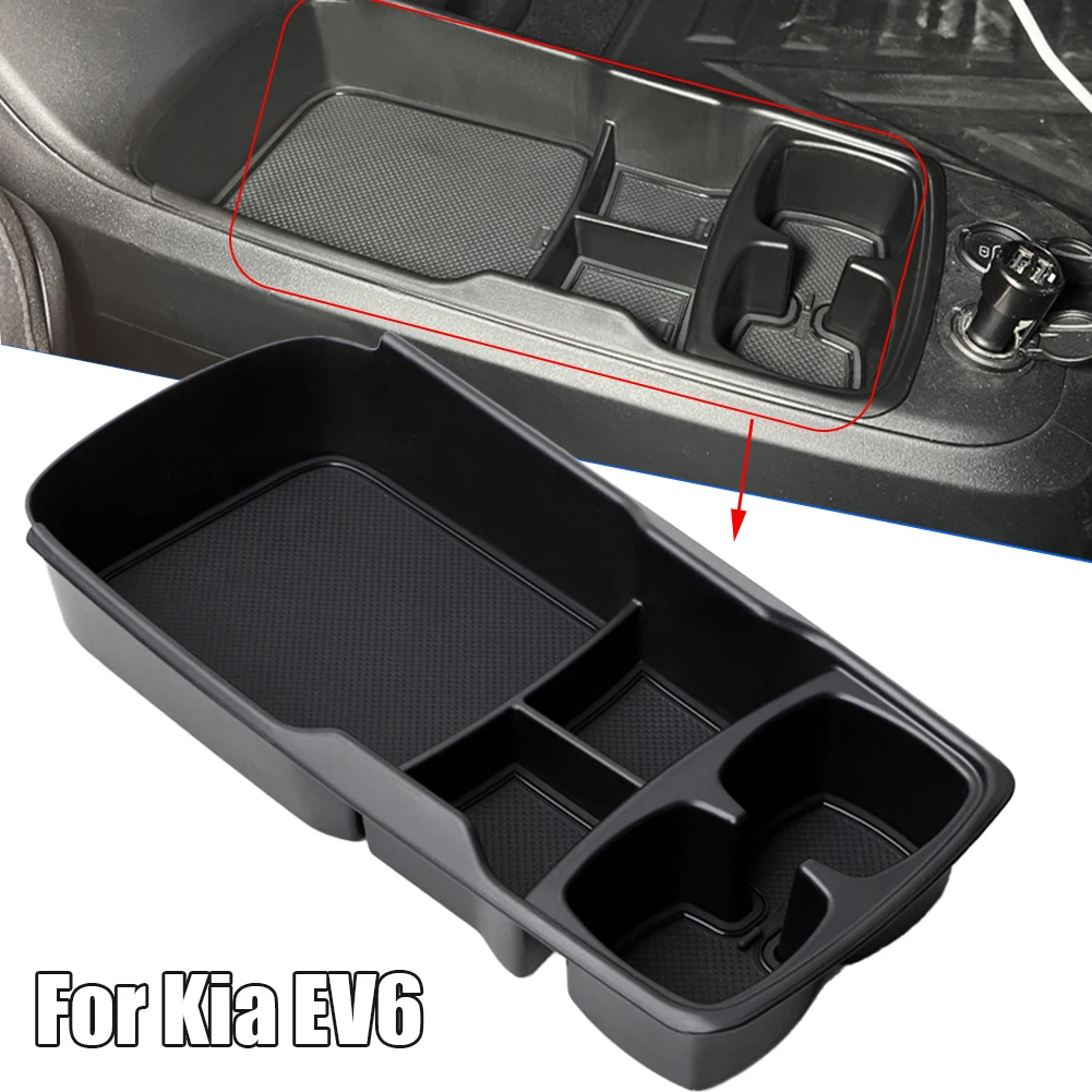 Удобный и практичный ящик для хранения на центральной консоли Уборка нижнего слоя лотка для Kia EV6 2021+ Черный материал ABS - 2