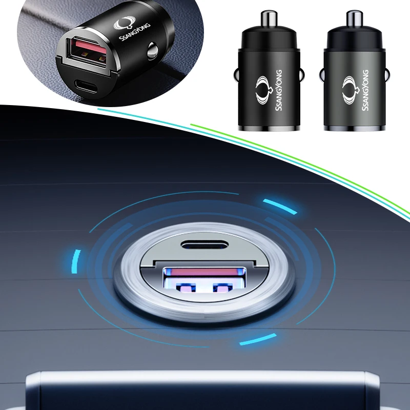 Быстрая зарядка мини-автомобиля для зарядного устройства SsangYong Actyon Korando Rexton Kyron Rodius Tivoli Musso USB Type C на iPhone 14 11 Sumsung - 4
