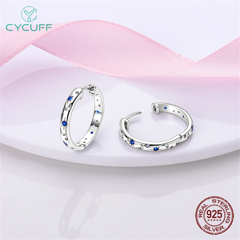 CYCUFF Real 925 Стерлинговое серебро Паве U-образная форма Сердце Звезда Серьги-кольца Серьги-кольца для женщин Ювелирные изделия Свадьба Помолвка Подарок на день рождения - 1
