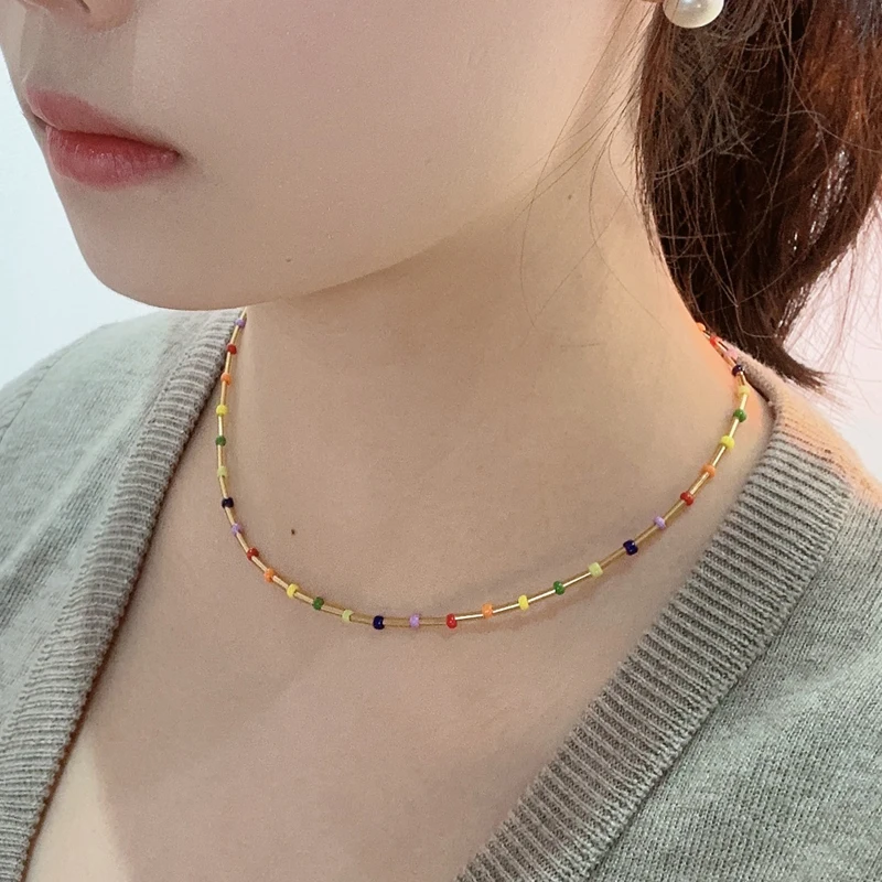 ZMZY Простой французский дизайн Симпатичное ожерелье из бисера для женщин Ожерелья из натурального камня Miyuki Beads Чокер Модные украшения - 1