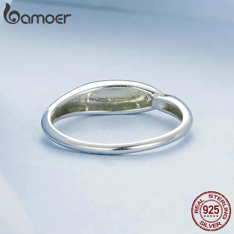 Bamoer Подлинное стерлинговое серебро 925 пробы Минималистичное взаимосвязанное кольцо для женщин Оригинальный дизайн кольца Изысканные ювелирные изделия для вечеринок - 1