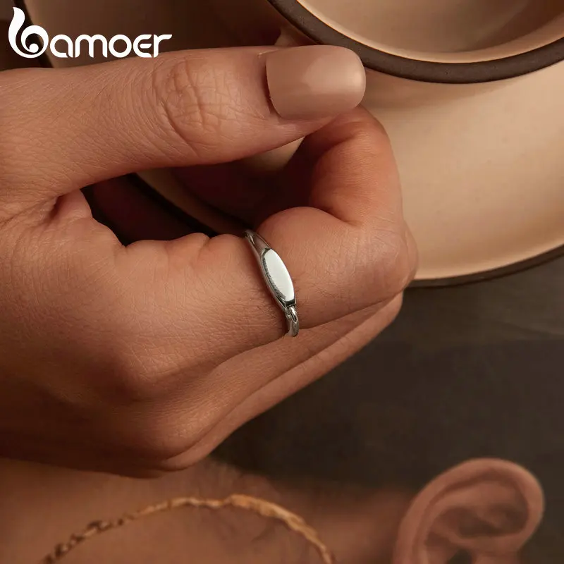 Bamoer Подлинное стерлинговое серебро 925 пробы Минималистичное взаимосвязанное кольцо для женщин Оригинальный дизайн кольца Изысканные ювелирные изделия для вечеринок - 3