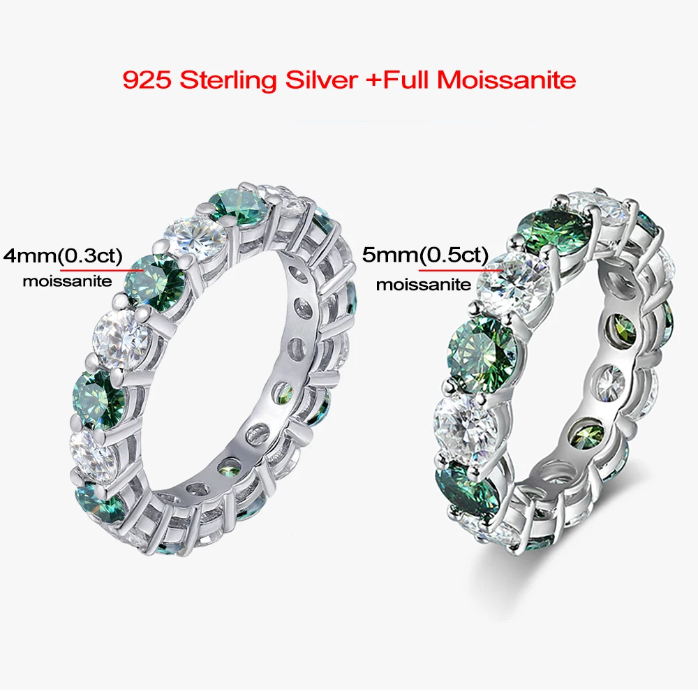 4 мм / 5 мм Красочные кольца из настоящего муассанита для женщин D Цвет Полный круг Бриллиант 925 пробы Стерлинговое серебро Свадебные подарки GRA - 1