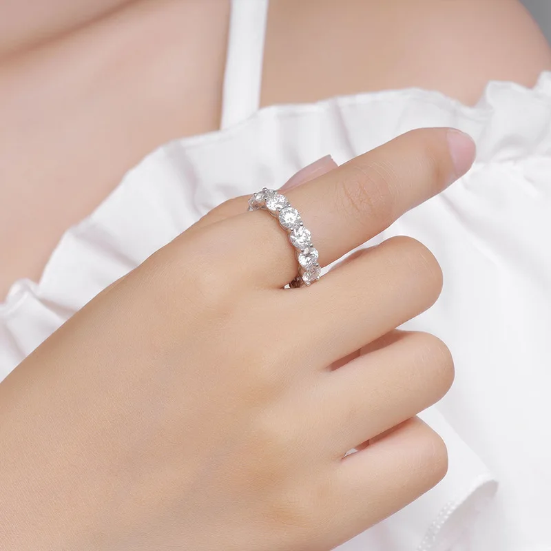 4 мм / 5 мм Красочные кольца из настоящего муассанита для женщин D Цвет Полный круг Бриллиант 925 пробы Стерлинговое серебро Свадебные подарки GRA - 4