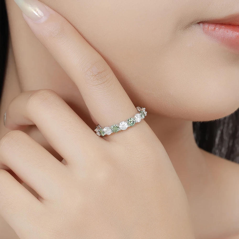 4 мм / 5 мм Красочные кольца из настоящего муассанита для женщин D Цвет Полный круг Бриллиант 925 пробы Стерлинговое серебро Свадебные подарки GRA - 5