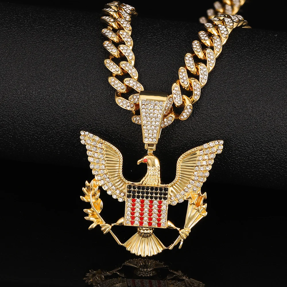 Белоголовый орлан значок ожерелье и кулон шарм животное цепь ожерелье золотой цвет ледяной кристалл кубинская цепь мужчины хип-хоп ювелирные изделия подарок - 0