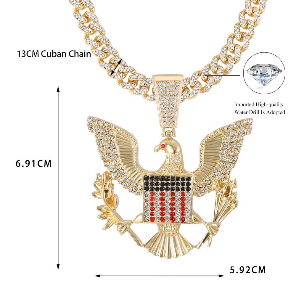 Белоголовый орлан значок ожерелье и кулон шарм животное цепь ожерелье золотой цвет ледяной кристалл кубинская цепь мужчины хип-хоп ювелирные изделия подарок - 1