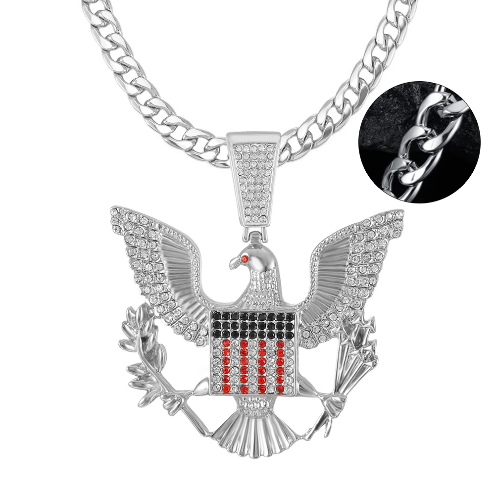 Белоголовый орлан значок ожерелье и кулон шарм животное цепь ожерелье золотой цвет ледяной кристалл кубинская цепь мужчины хип-хоп ювелирные изделия подарок - 2