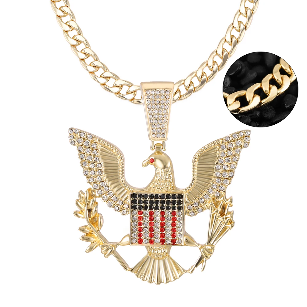Белоголовый орлан значок ожерелье и кулон шарм животное цепь ожерелье золотой цвет ледяной кристалл кубинская цепь мужчины хип-хоп ювелирные изделия подарок - 3