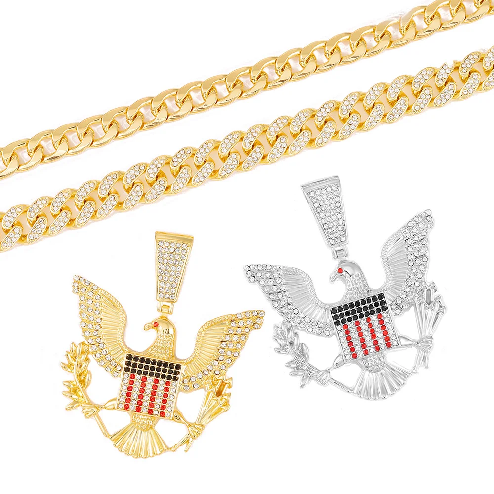 Белоголовый орлан значок ожерелье и кулон шарм животное цепь ожерелье золотой цвет ледяной кристалл кубинская цепь мужчины хип-хоп ювелирные изделия подарок - 4