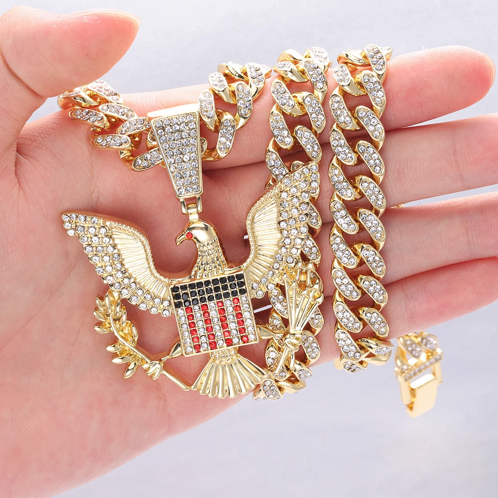 Белоголовый орлан значок ожерелье и кулон шарм животное цепь ожерелье золотой цвет ледяной кристалл кубинская цепь мужчины хип-хоп ювелирные изделия подарок - 5