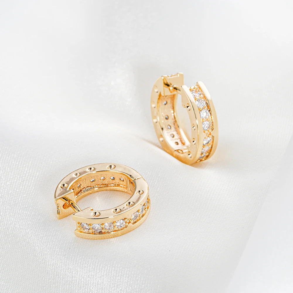 Блестящие серьги-кольца с цирконом Омедненное золото 18 карат простые мужчины и женщины повседневный темперамент вечеринка дата серьга для ушей - 1
