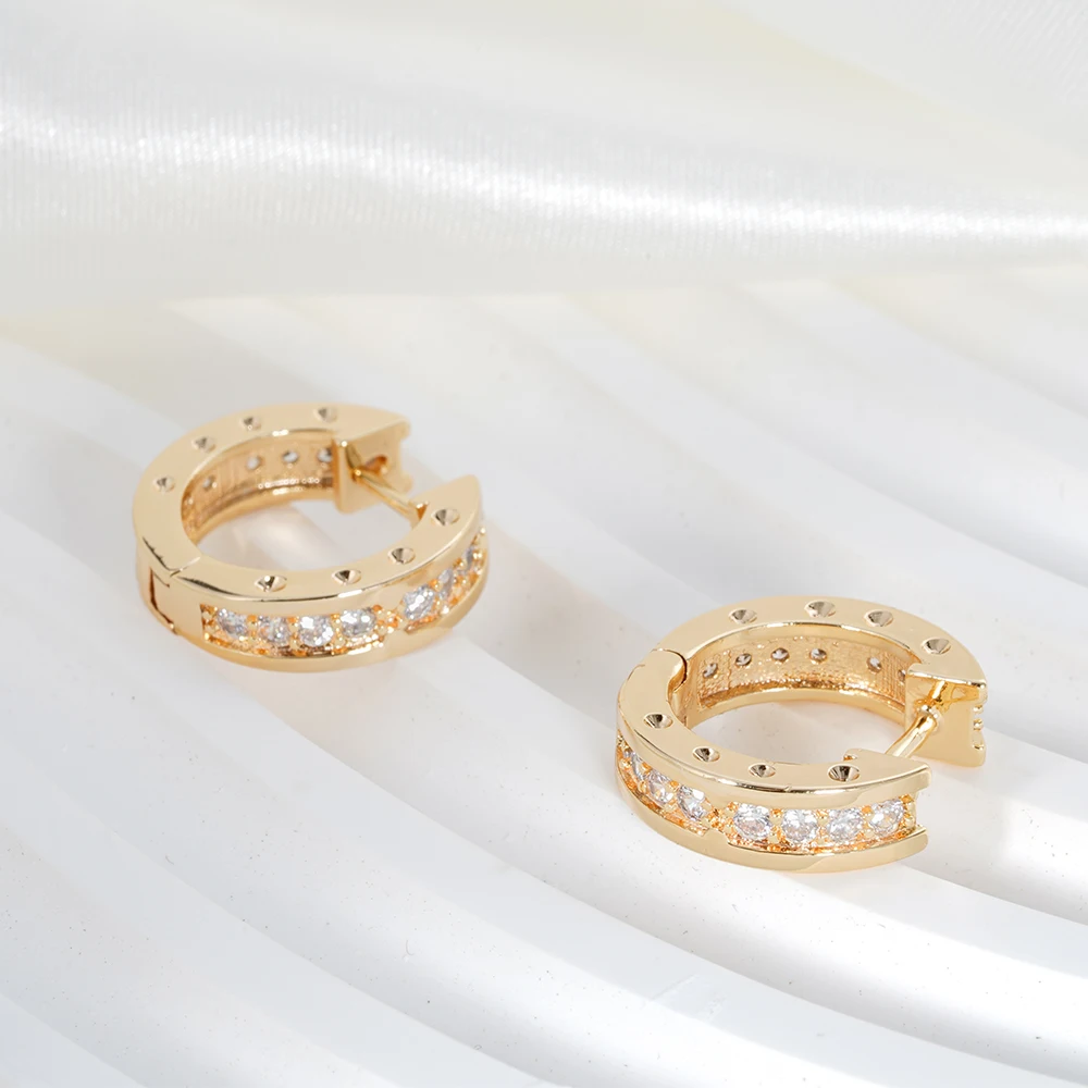 Блестящие серьги-кольца с цирконом Омедненное золото 18 карат простые мужчины и женщины повседневный темперамент вечеринка дата серьга для ушей - 2