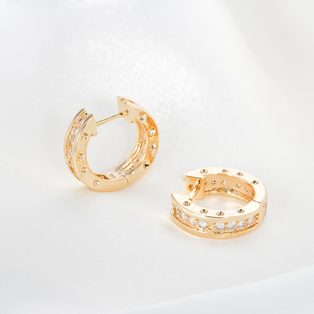 Блестящие серьги-кольца с цирконом Омедненное золото 18 карат простые мужчины и женщины повседневный темперамент вечеринка дата серьга для ушей - 3