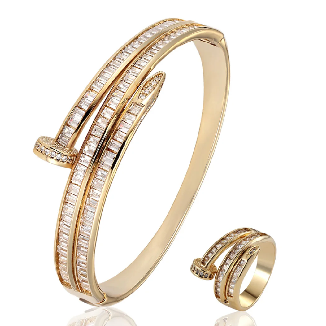 Модные женские размеры T кубический циркон браслет для ногтей кольцо свадебные ювелирные изделия наборы металлический медь микро паве закрепка браслет бесплатно одна маска - 2