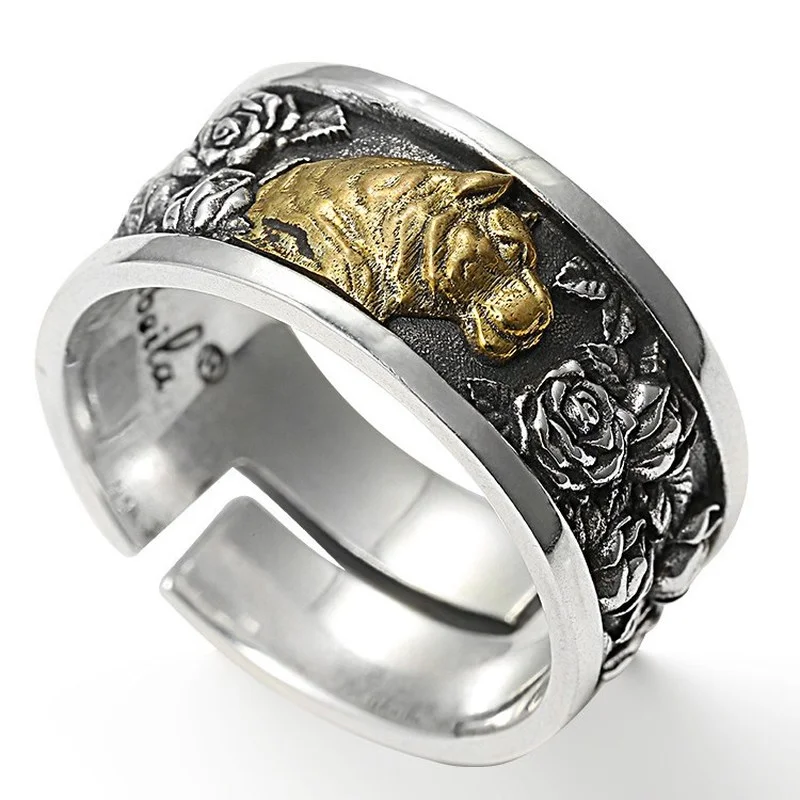 Fashion Кольцо ручной работы с оригинальным дизайном головы тигра для мужчин ретро хипстер одинарное регулируемое кольцо панк ювелирные изделия подарок - 0