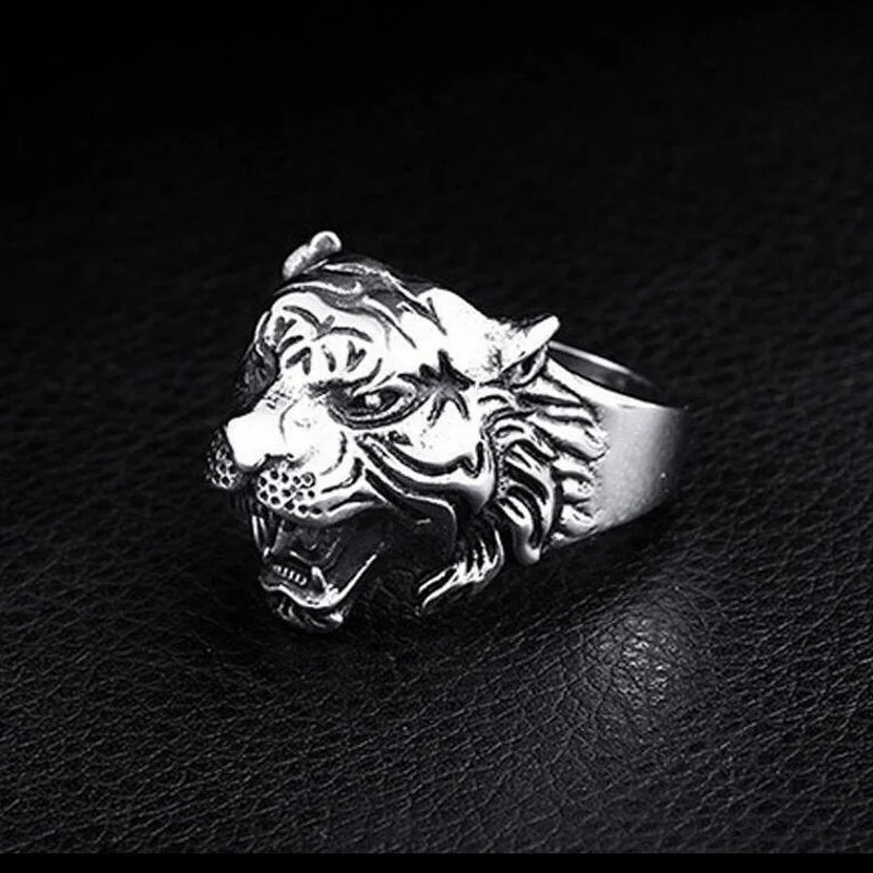 Fashion Кольцо ручной работы с оригинальным дизайном головы тигра для мужчин ретро хипстер одинарное регулируемое кольцо панк ювелирные изделия подарок - 4