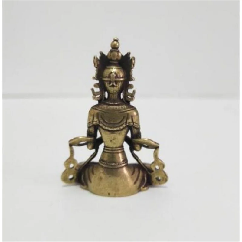 Медная статуэтка Коллекционная китайская латунь Резной тибетский буддизм Ваджра Будда Амитабха Изысканные маленькие статуэтки - 0