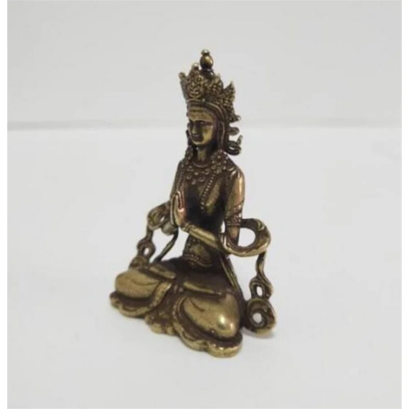 Медная статуэтка Коллекционная китайская латунь Резной тибетский буддизм Ваджра Будда Амитабха Изысканные маленькие статуэтки - 1