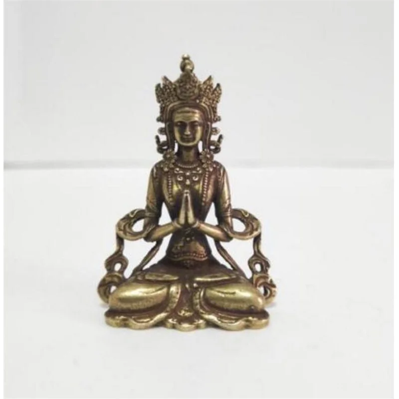 Медная статуэтка Коллекционная китайская латунь Резной тибетский буддизм Ваджра Будда Амитабха Изысканные маленькие статуэтки - 5