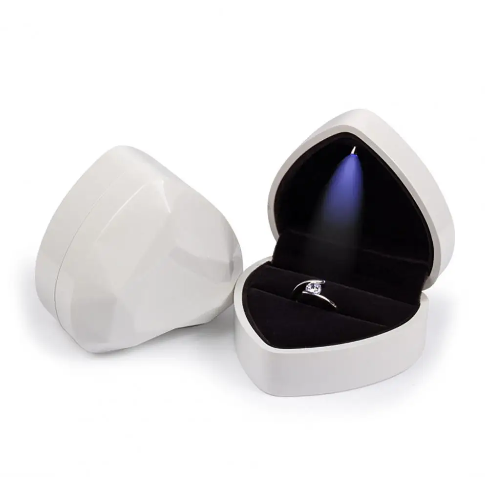  Ящик для хранения колец со встроенным светом в форме сердца Светодиодная коробка для кольца Портативный чехол для предложения руки и сердца Свадебный карманный - 1