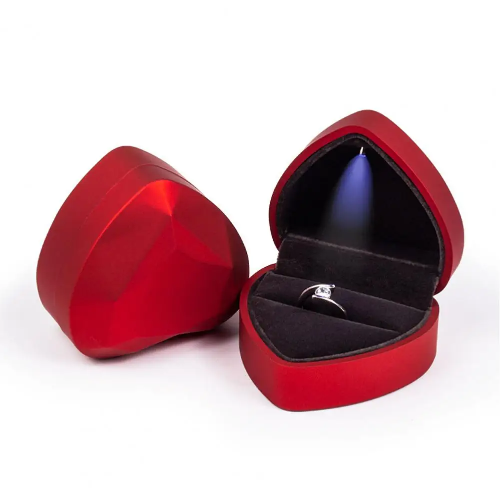  Ящик для хранения колец со встроенным светом в форме сердца Светодиодная коробка для кольца Портативный чехол для предложения руки и сердца Свадебный карманный - 2