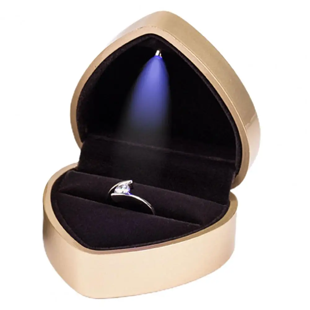  Ящик для хранения колец со встроенным светом в форме сердца Светодиодная коробка для кольца Портативный чехол для предложения руки и сердца Свадебный карманный - 4