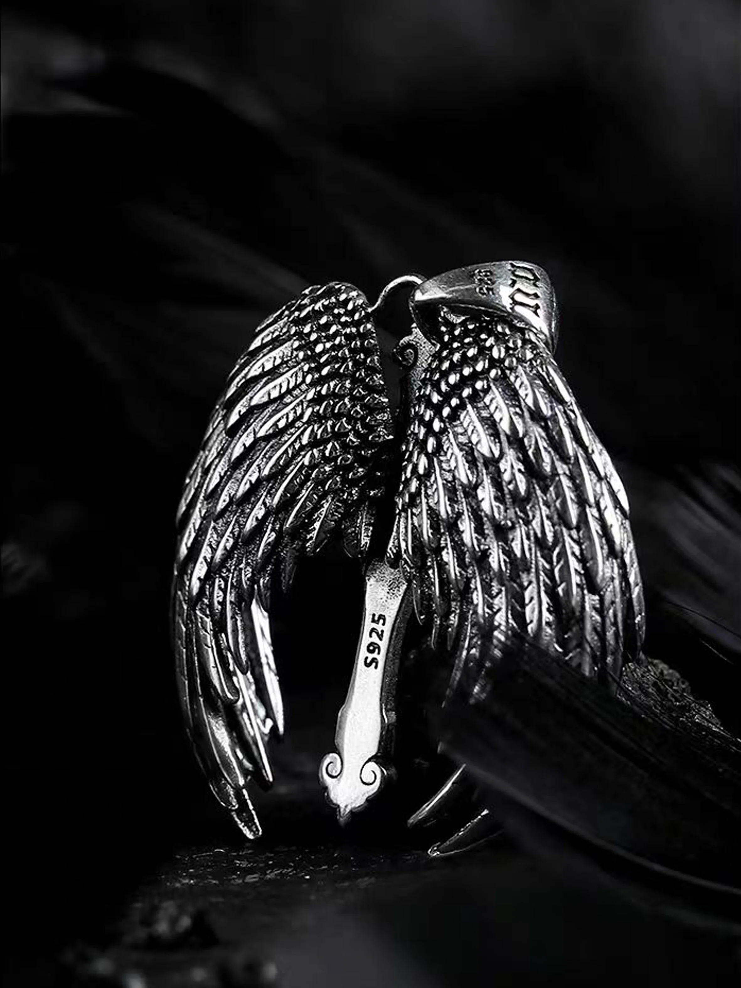 S925 серебряный резной кулон для старых крыльев кулон личность тенденция оригинальный ретро мужской - 1