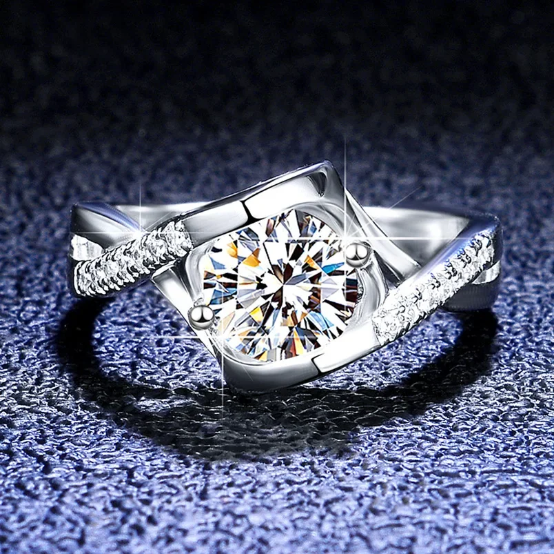 100% натуральные кольца из натуральной платины PT950 Симметричное сердце с круглым обручальным кольцом 0,5 ct / 1ct VVS1 D Цвет Муассанит Бриллиант Для Женщин - 0