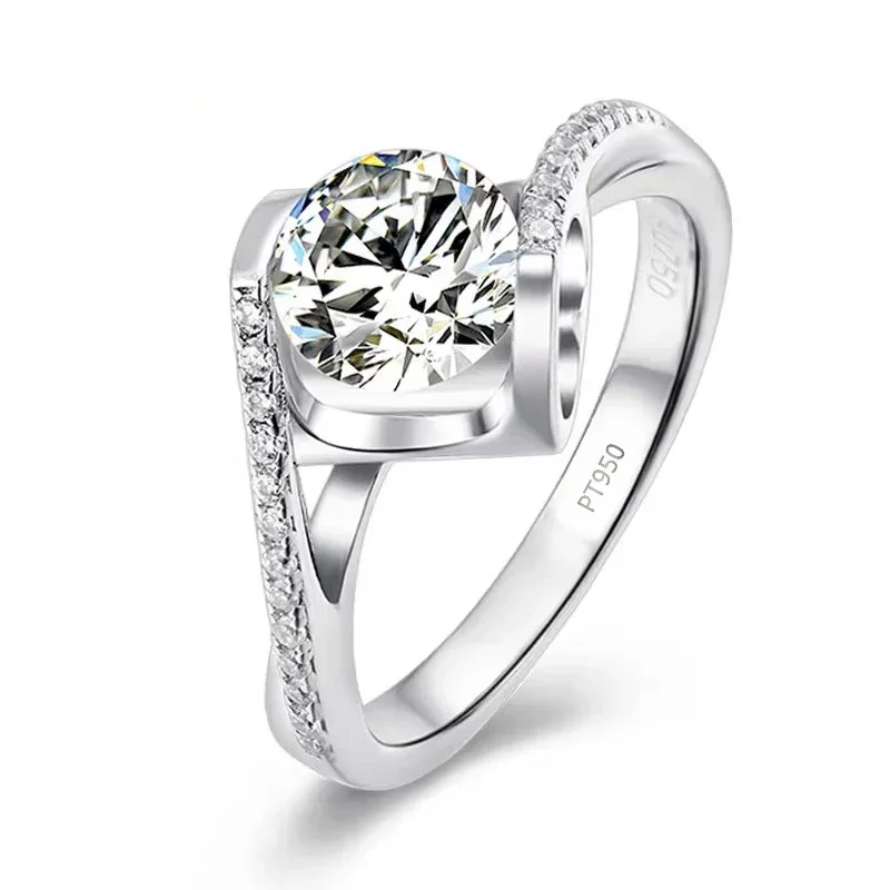 100% натуральные кольца из натуральной платины PT950 Симметричное сердце с круглым обручальным кольцом 0,5 ct / 1ct VVS1 D Цвет Муассанит Бриллиант Для Женщин - 1