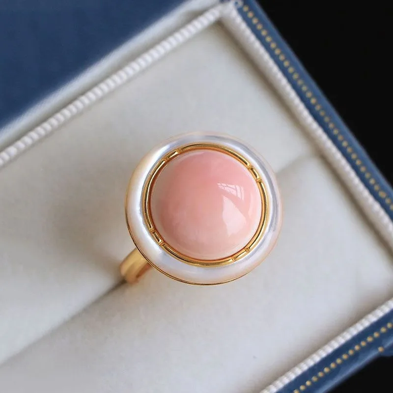 Простота дизайна Розовые и белые эмалевые круглые кольца для женщин Элегантная сладкая вечеринка высокого уровня Новое в ювелирных изделиях для обручальных колец - 1