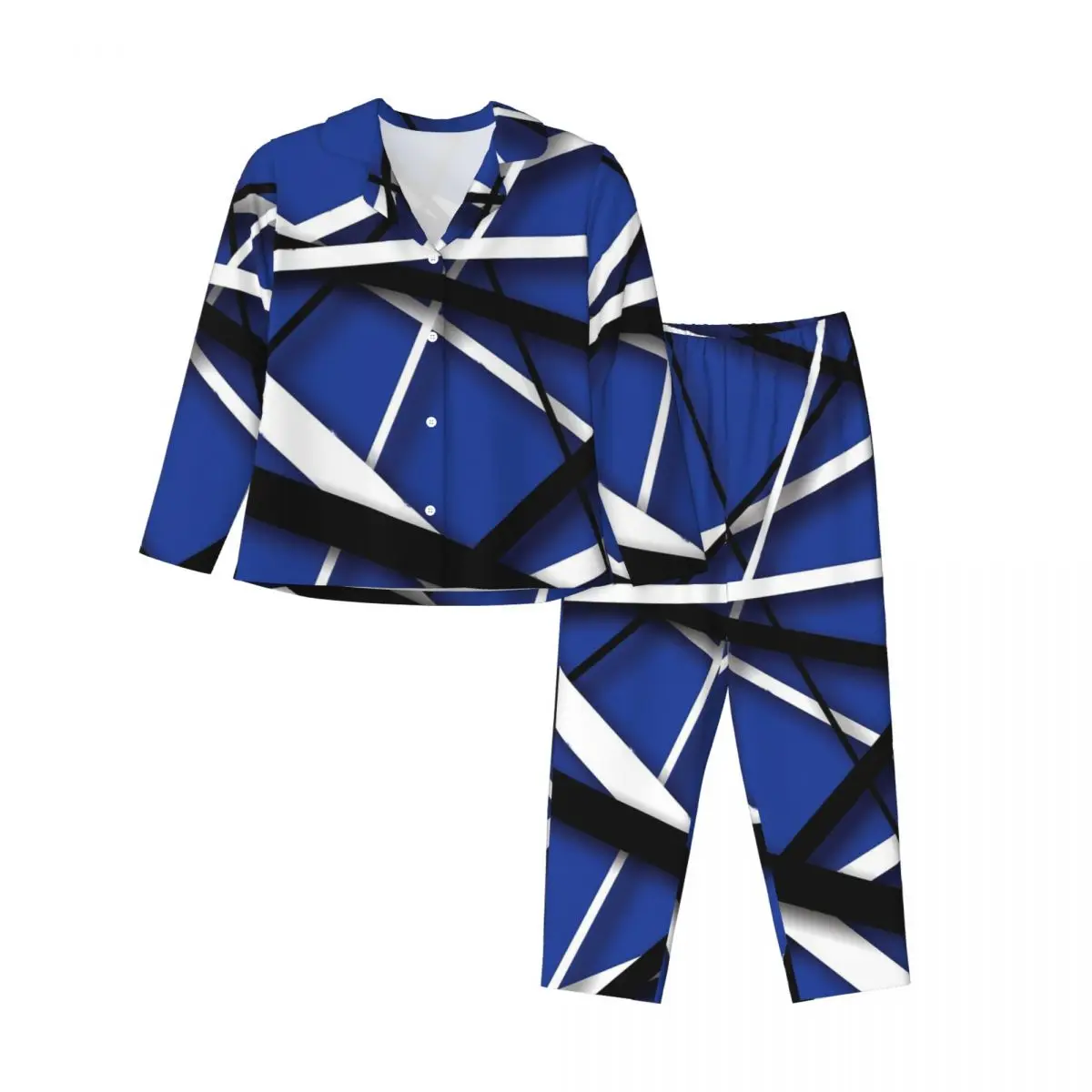 Пижамы Женщины Van Halen Sleep Ночное белье Blue Rock Stripes 2 шт. повседневные пижамные комплекты с длинным рукавом элегантный домашний костюм оверсайз - 3