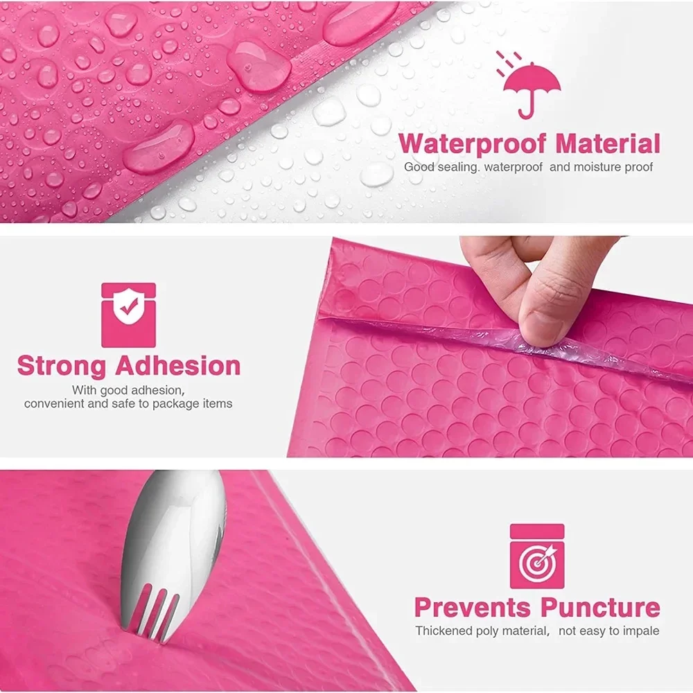 50 шт. Розовый цвет Bubble Mailer Пузырьковые мягкие конверты Mailer Poly для упаковки Самозапечатывающаяся транспортировочная сумка Bubble Mailer Bag - 4
