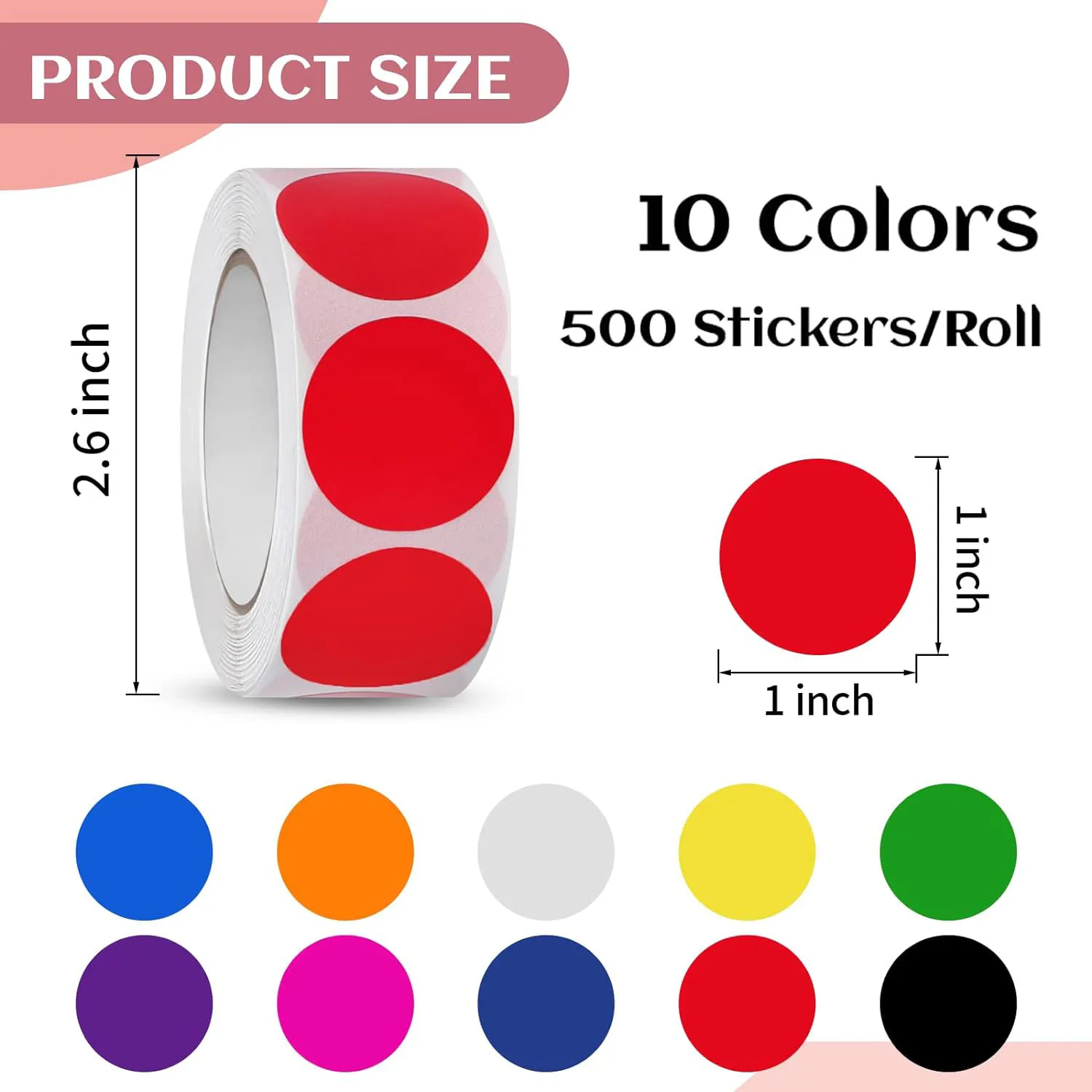  круглые наклейки с цветовым кодированием Круглые цветные точечные наклейки, по 500 штук каждый, 10 разных цветов для домашнего офиса в классе - 1