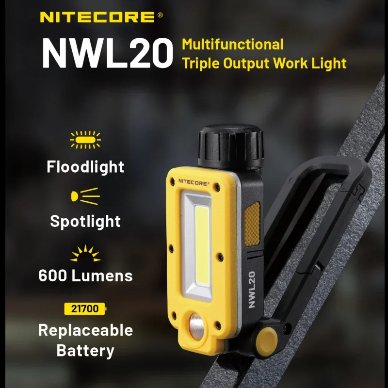 NITECORE NWL20 Многофункциональный прожектор с тройным выходом Прожектор Spotligh 600 люмен Перезаряжаемый Включает в себя аккумулятор 21700 5000 мАч - 4
