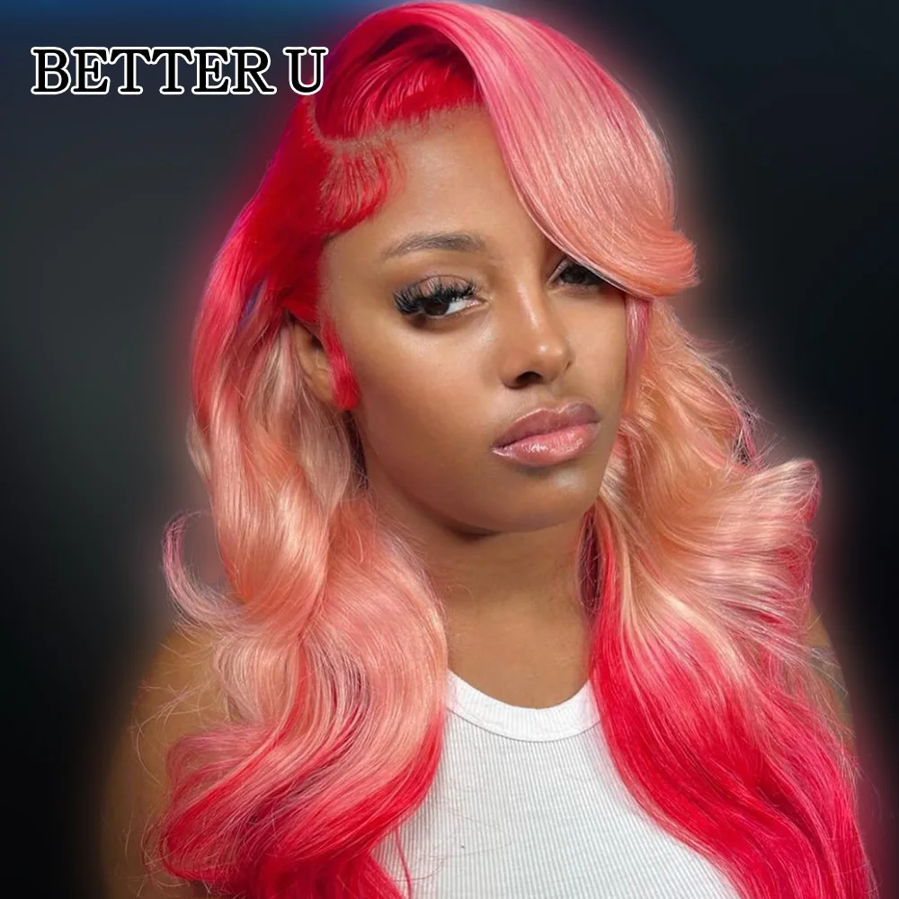 200% плотность омбре красный розовый 613 цветные парики из натуральных волос для тела 13X4 13X6 кружевные фронтальные парики, предварительно выщипанные для женщин - 2