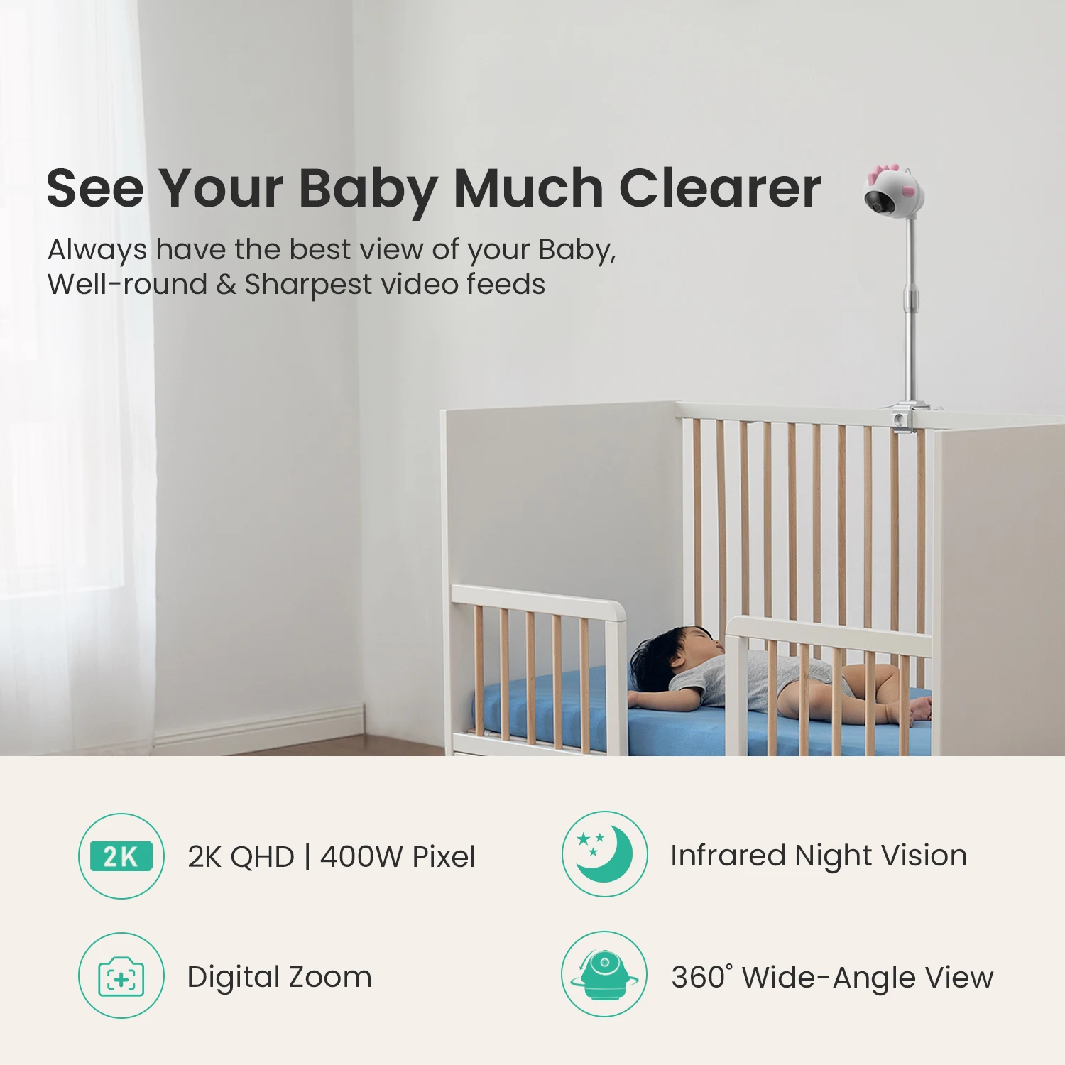 YYHC Simshine Baby Pro Монитор Отслеживание сна Авто Плач Успокаивающая гибкая камера Беспроводная радионяня Wi-Fi - 1