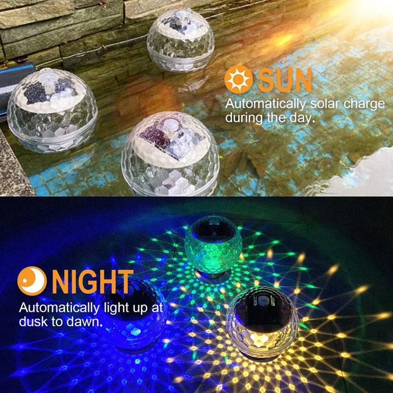 Плавучие светильники для бассейна, солнечные фонари для бассейна с RGB изменяющими цвет водонепроницаемые светильники для бассейна, которые плавают, для сада, заднего двора - 5