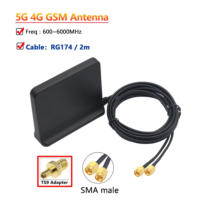  Signal Boost 5G 4G LTE 3G GSM Mimo Антенна с высоким коэффициентом усиления 12 дБи 600 ~ 6000 МГц Внешняя всесторонняя антенна WiFi с штекером TS9 SMA для маршрутизатора - 0